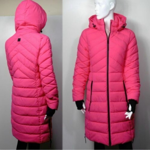 Marks & Spencer Jackets & Blazers - M&S ACTIVE Bright Pink Puffer Jacket Pink Long Puffer Coat With Detachable Hood